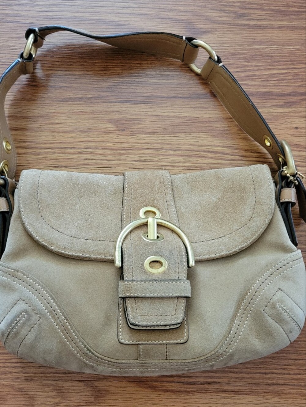 Coach Vintage Soho Suede Tan Shoulder Bag with Gold Hardware